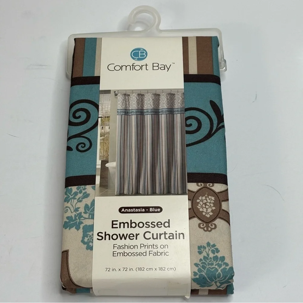 Comfort Bay Neutral Beige & Cream Stripe Textured Shower Curtain 70”X72” NEW